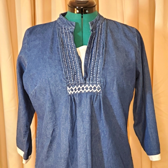 Citicraze Tops - 0033. EUC ~ Citicraze ~ Layered Look ~ Smocked 3/4 V-Neck ~ Pullover ~Denium Top